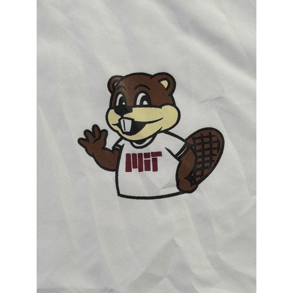 MIT Tim The Beaver Logo Champion 1/4 Zip Hooded Windbreaker Mens L White Anorak